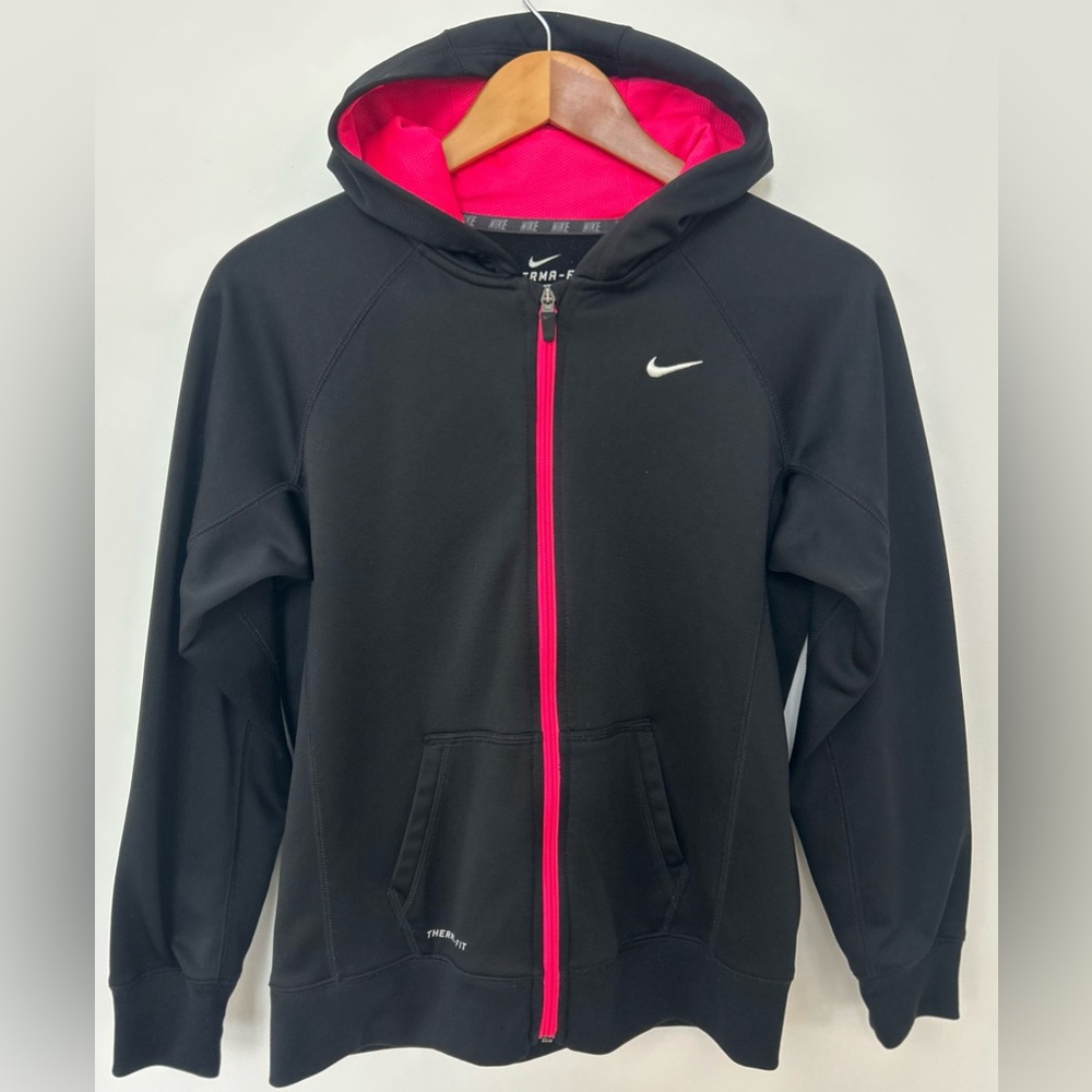 Nike Therma-FIT Hoodie Kids XL Black Pink Full Zip Athletic Warm